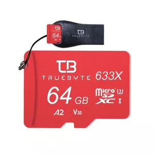 کارت حافظه microSD XC تروبایت مدل 633X-A2-V30 کلاس 10 استاندارد UHS-I U3 سرعت 95MBps ظرفیت 64 گیگابایت به همراه کارت‌خوان